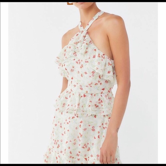 UO Sacramento Tiered Ruffle Cross-Back Midi Dress - Picture 2 of 4